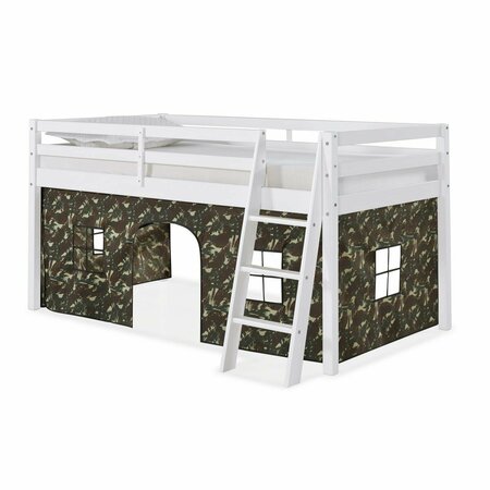 KD CAMA DE BEBE Roxy Twin Wood Junior Loft Bed with White with Green Camo Tent KD3239700
